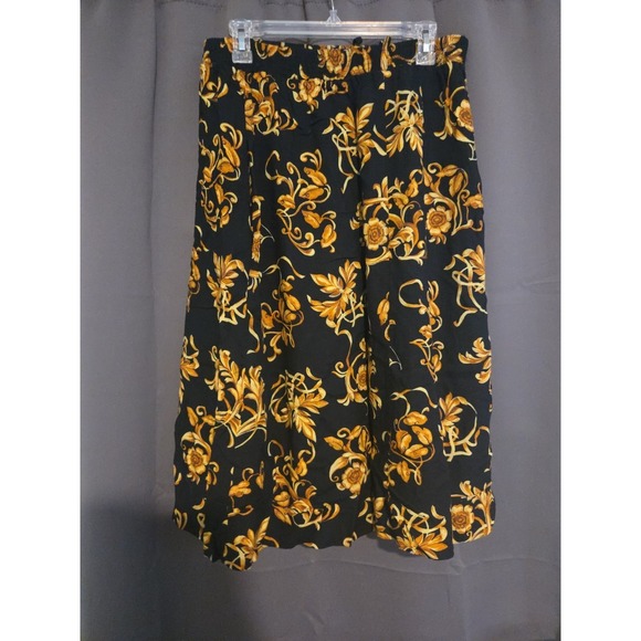 Connections Related Black Gold Baroque Print Midi Skirt. Women's Elastic Waist - Picture 2 of 5